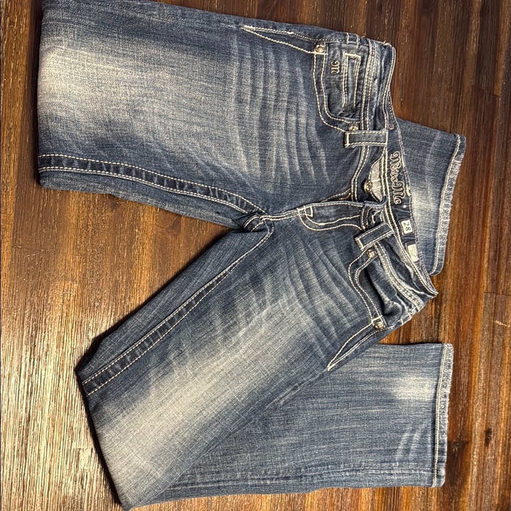 Miss Me Blue Boot Cut Jeans with Vintage Fading